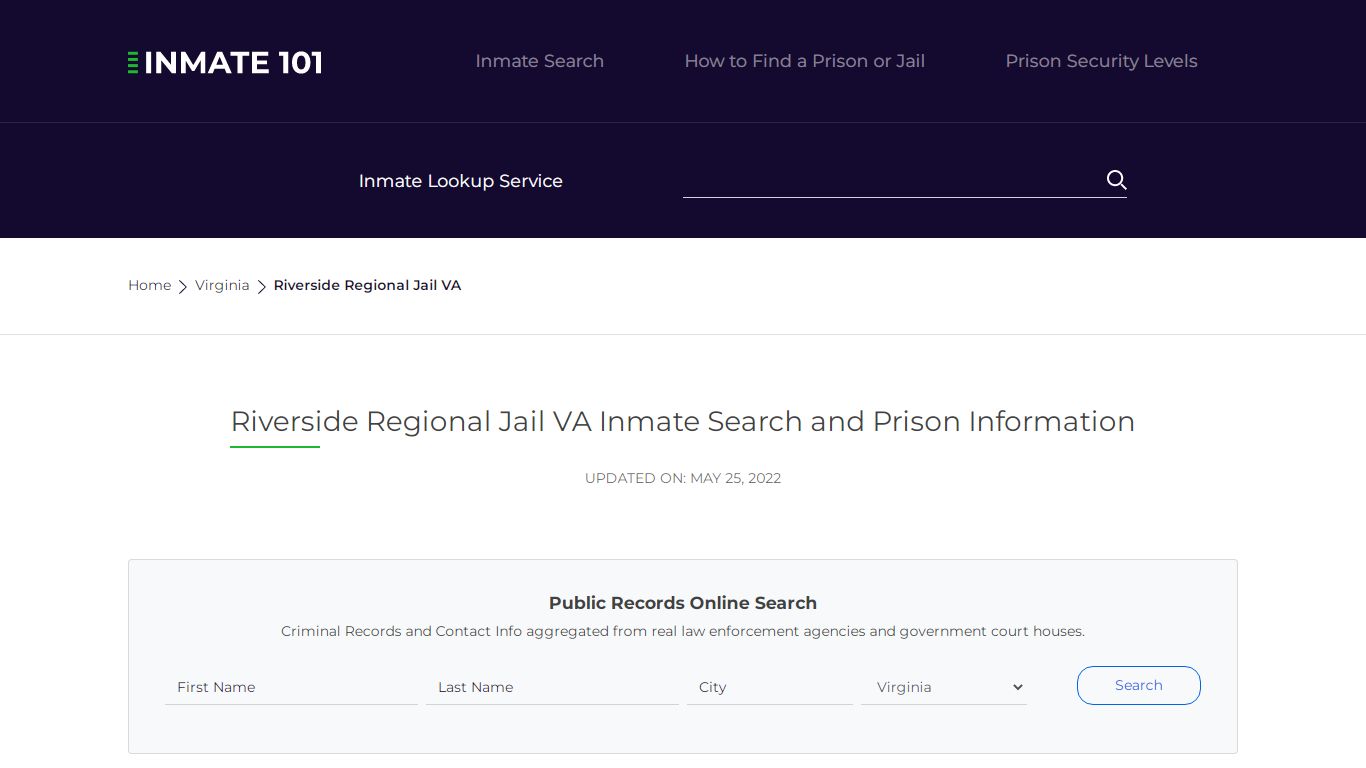 Riverside Regional Jail VA Inmate Search and Prison Information